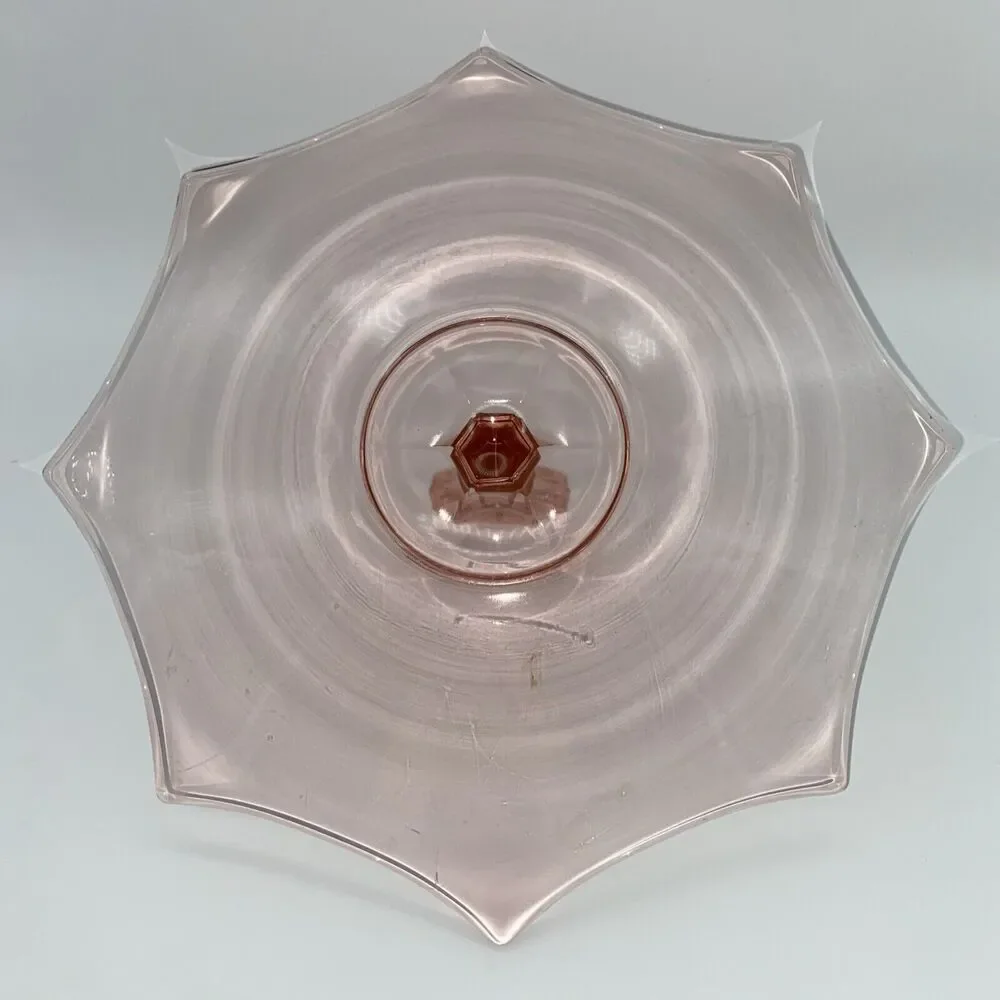 vtg Pink Glass Tidbit Tray Heart Handle Art Deco Serving Dish Plate love